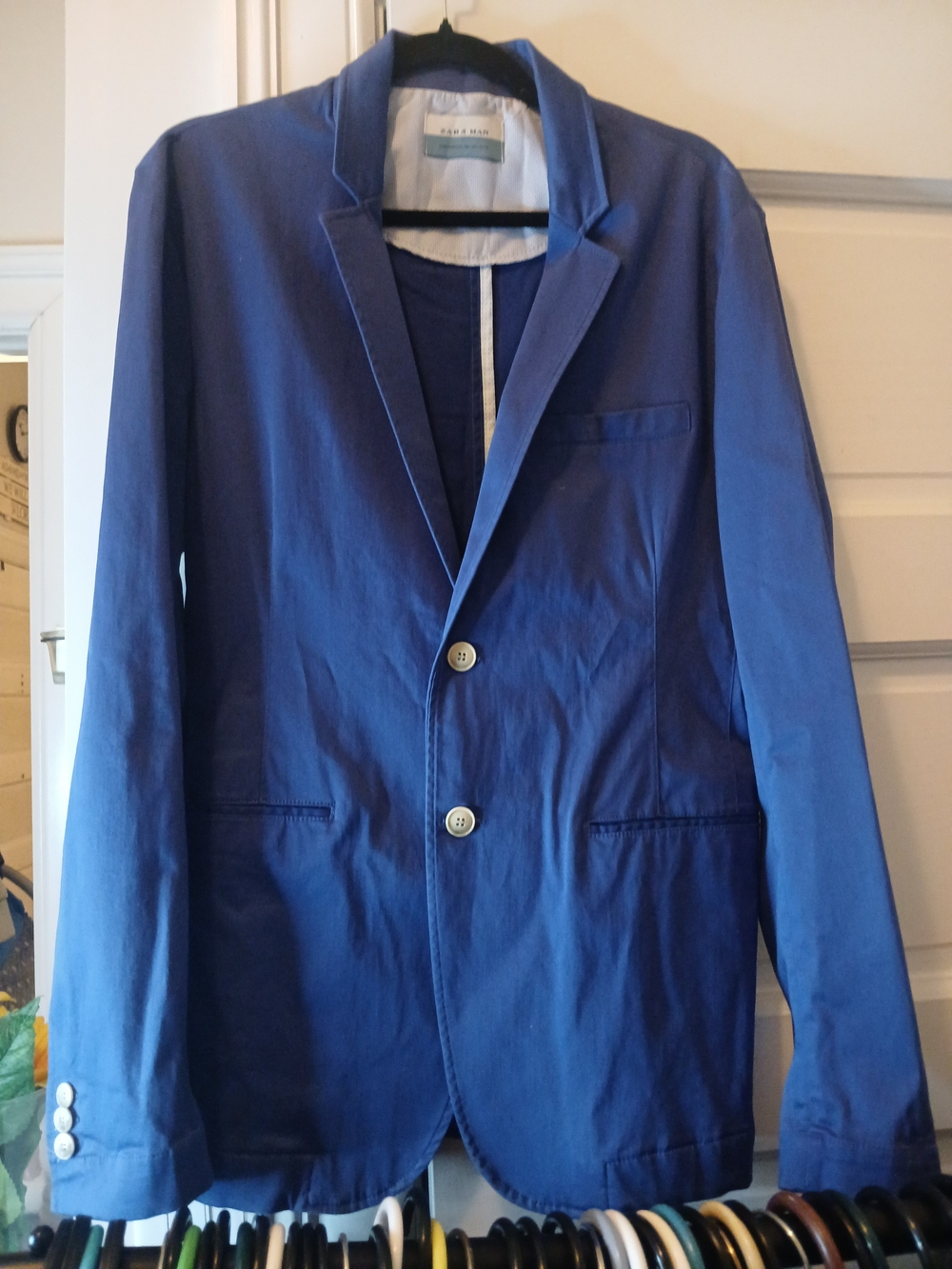 Zara Man Casual Cotton Blazer Royal Blue Size Large